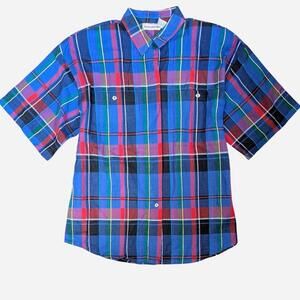 1980s Peddlersport Madras Plaid Cotton Pullover Shirt Vintage Size L